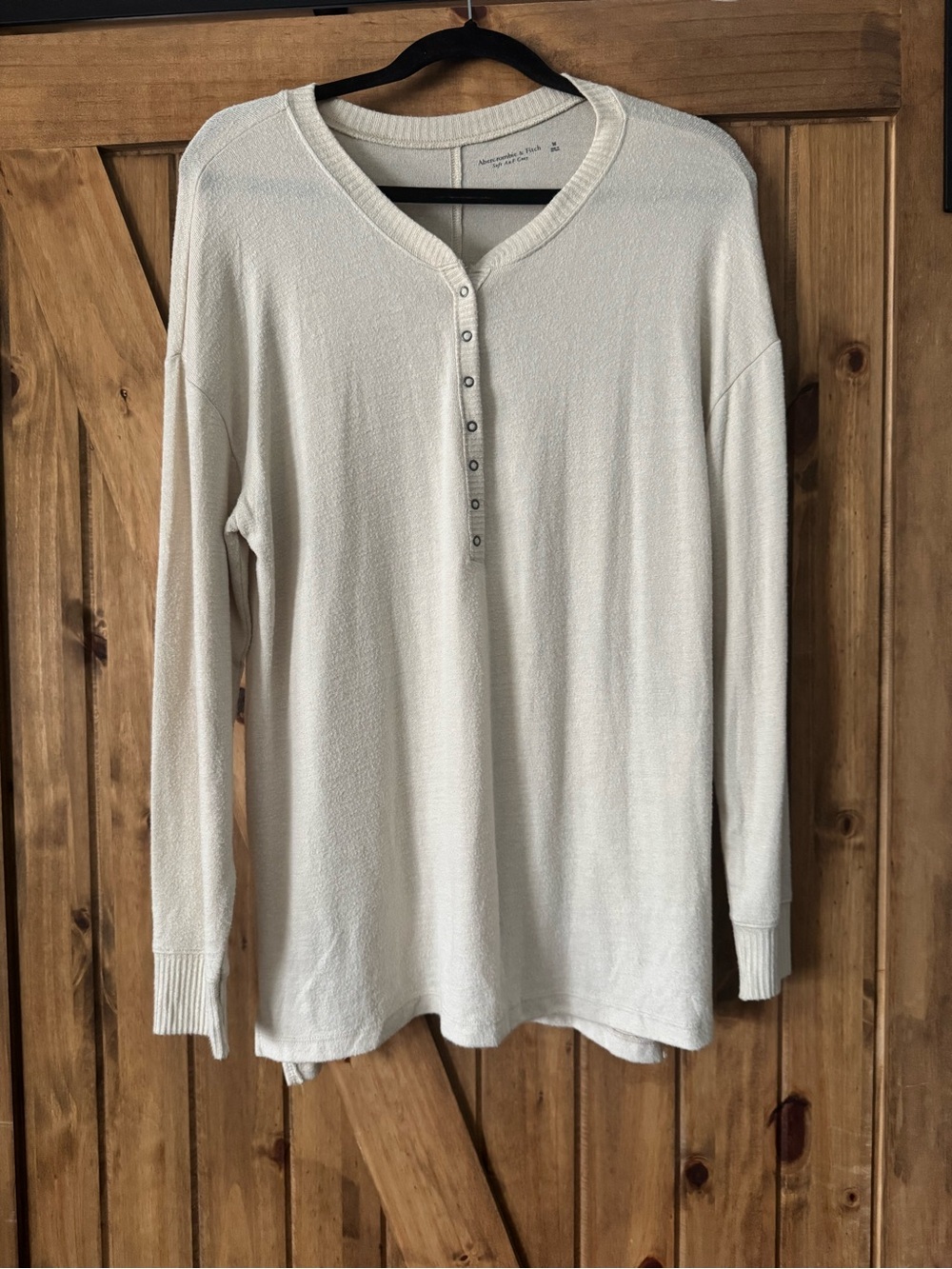 Abercrombie & Fitch Cream Henley Long-Sleeve Top